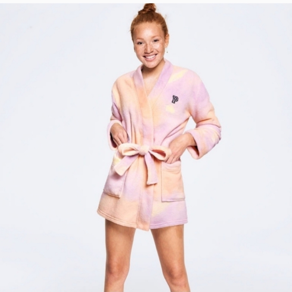 Pink Victoria's Secret Bath Robe Size XS Pastel Tie Dye - Picture 3 of 12